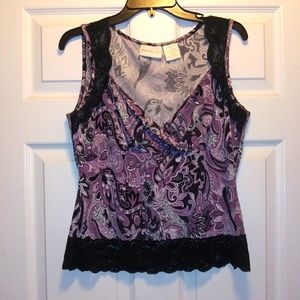 Worthington Women's Purple, Blk, White Paisley Dressy Pullover Top SZ L